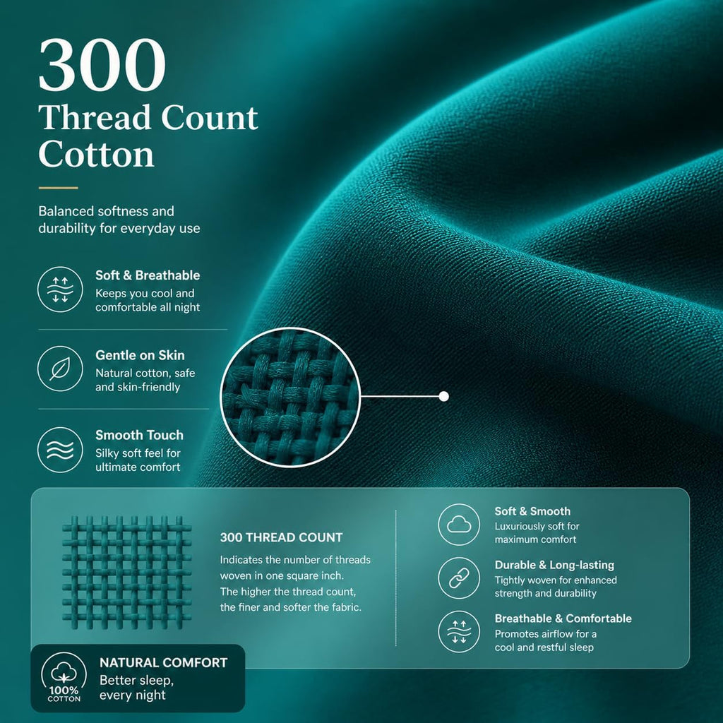 Evolive 300 Thread Count 100% Cotton Body Pillow Cover, 21" x 54", Soft Breathable Replacement Pillow Case with Hidden Zipper Closure (Teal…