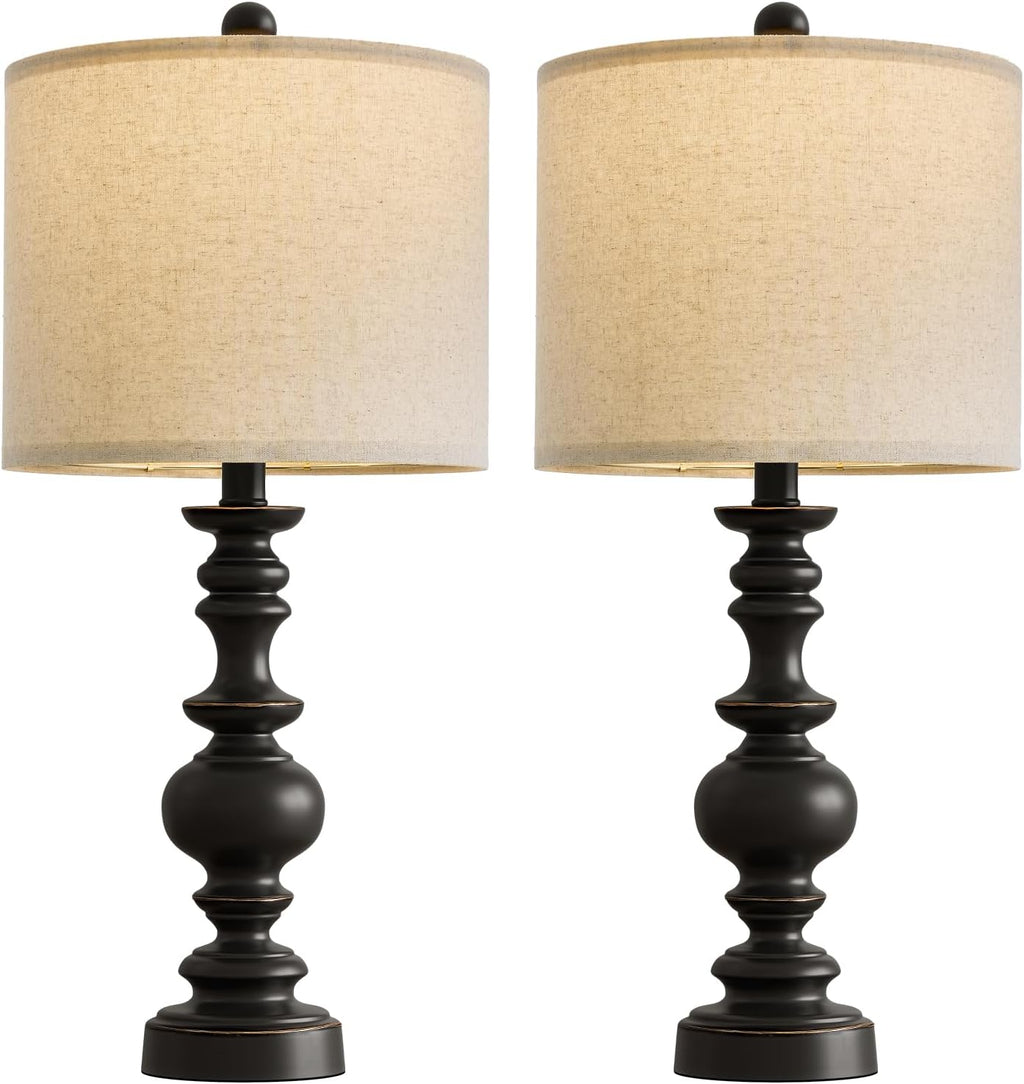 BOBOMOMO 24" Traditional Farmhouse Table Lamp Set of 2, Vintage Resin Lamps for Living Room Bedroom, Rustic Nightstand Lamp with Linen…