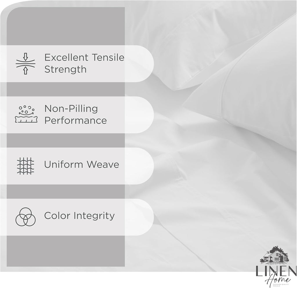 Linenhome Linen Home 4 Piece Twin Cotton Sheet Set, 100% Cotton Percale, 2 Pillowcases, Deep Pocket with All Around Elastic Sheet, Crisp Br…