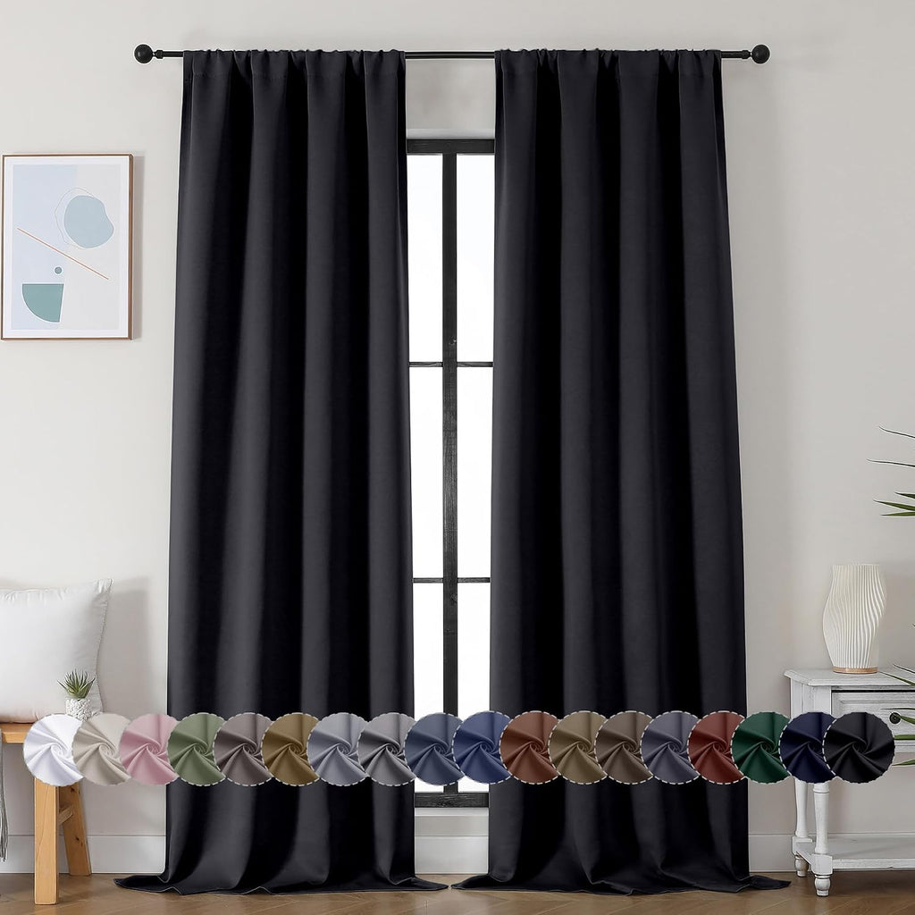 Simplebrand Ava Halloween Black Blackout Curtains for Bedroom 90 Inches Long 2 Panels Set, Solid Privacy Energy Saving Living Room Window T…
