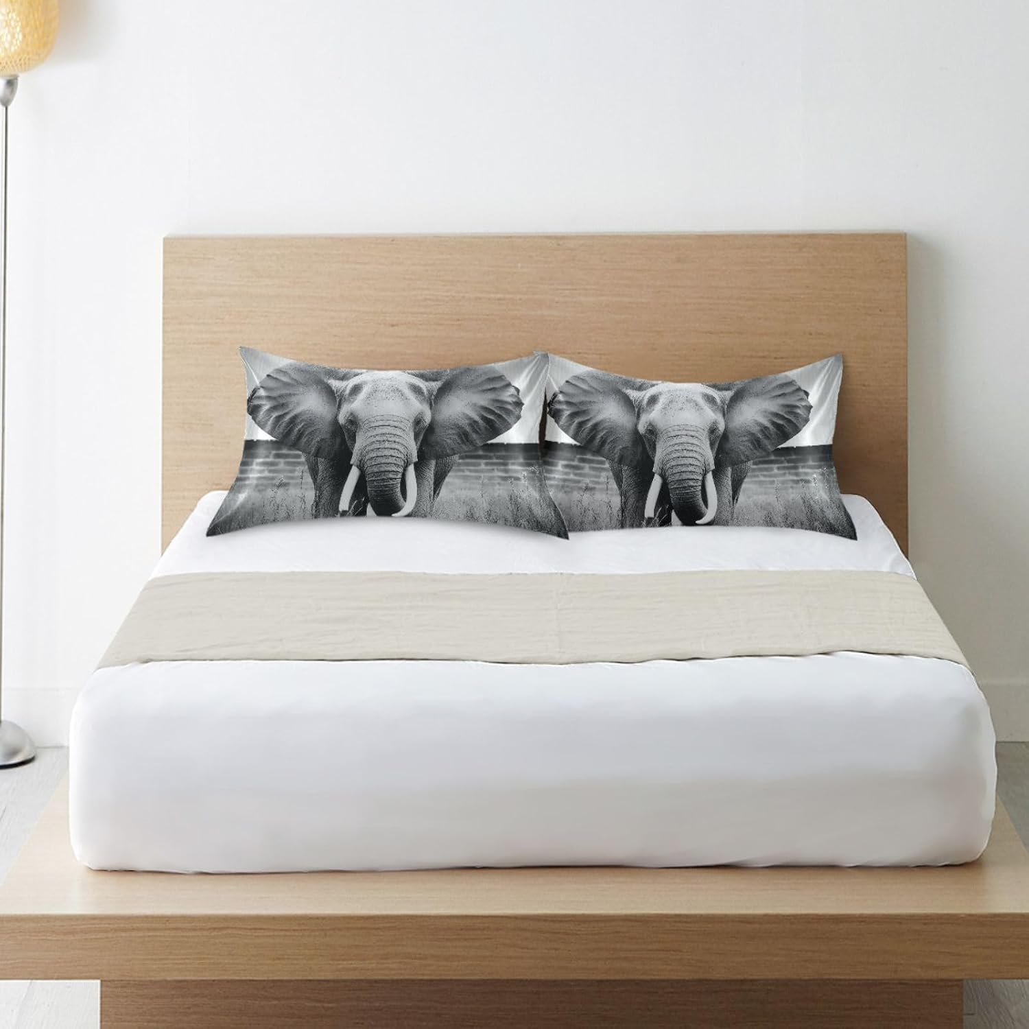 Blueangle Elephant Satin Pillowcase for Hair and Skin Silk Pillowcase, Queen Size(20x30 inches) - Satin Pillow Covers with Envelope Closure