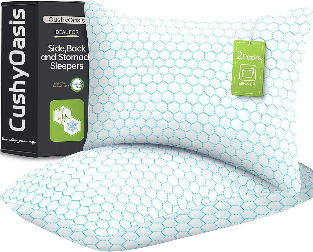 CushyOasis Shredded Memory Foam Pillow for Sleeping, Cooling Bed Pillows Set of 2, Adjustable Pillows for Side, Back, Stomach Sleepers with…