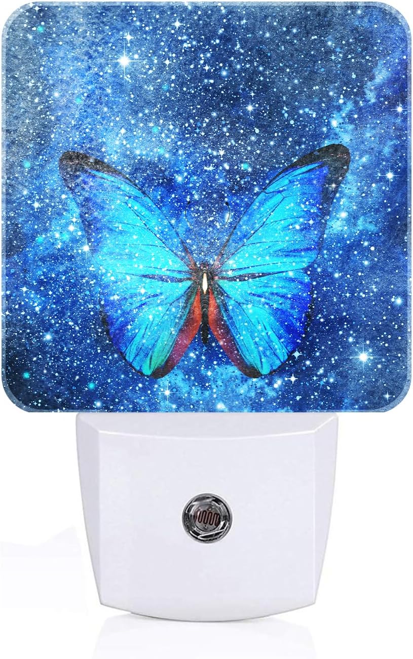 Stars Shining and Blue Butterflies Night Light, Plug-in Night Lights with Dusk-to-Dawn Sensor for Stairway, Hallway, Bedroom Sleep Friendly…