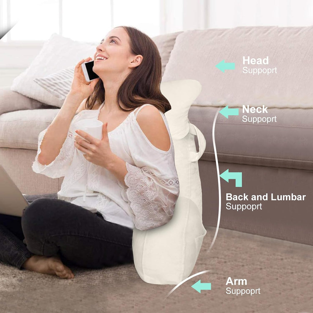 SLIGUY Reading Pillow for Sitting in Bed Couch Adult, Back Pillow with arm Support and Pockets, Adult Back Pillow Bed Chair for Bed Rest…
