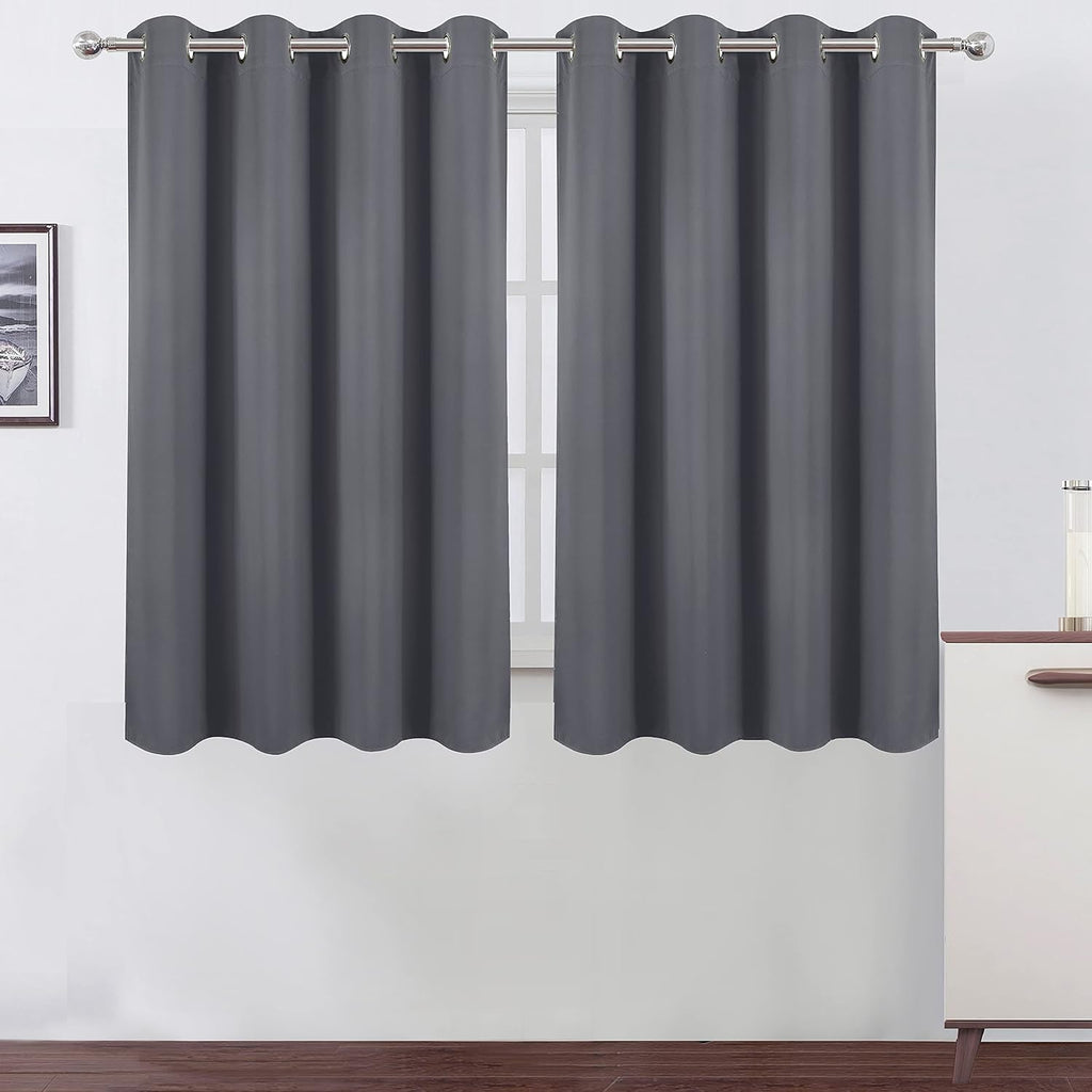 Lemomo Grey Blackout Curtains/52 x 45 Inch/Set of 2 Panels Room Darkening Short Curtains 45 Inch Grey