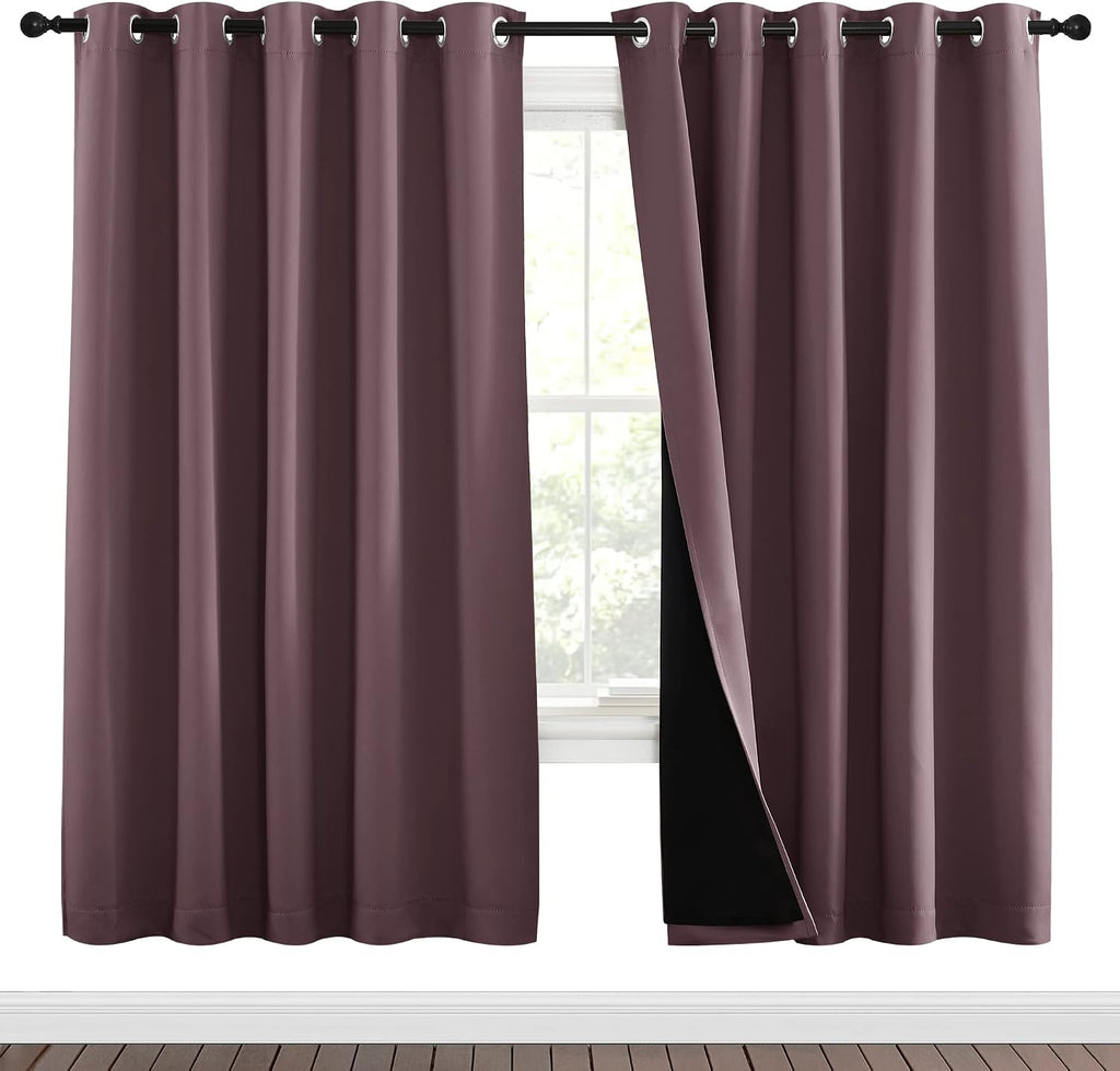 Nicetown 100% Blackout Window Curtain Panels, Full Light Blocking Drapes with Black Liner for Nursery, 72-inch Drop Thermal Insulated Drape…