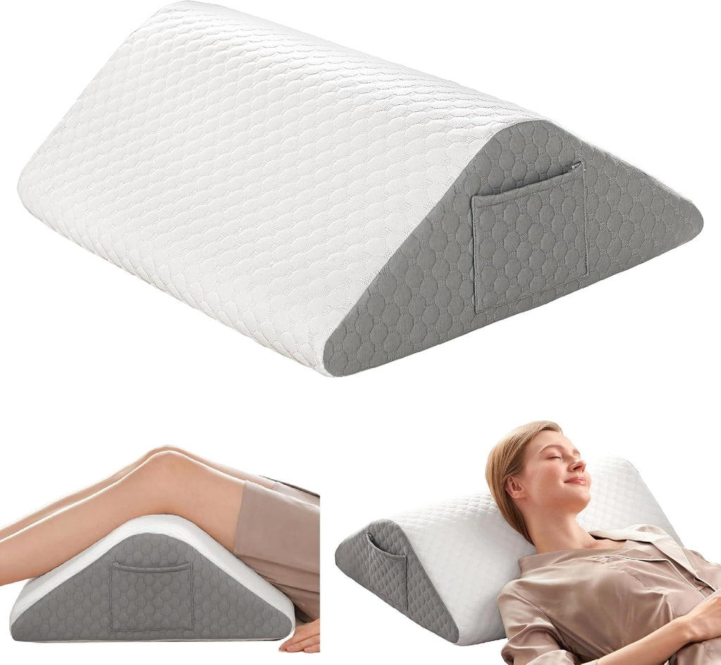 Simpledad Triangle Wedge Pillow, Wedge Pillow for Acid Reflux, Back, Cooling Memory Foam Top, Bed Wedge Pillows for Headboard, Sleeping, S…