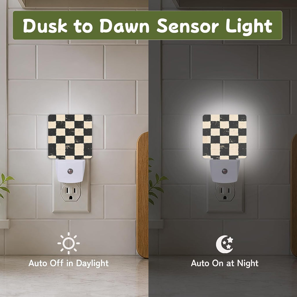Distressed Checkerboard Night Lights Plug into Wall, Night Light for Bedroom Bathroom Hallway Kitchen, Auto Dusk to Dawn Sensor…