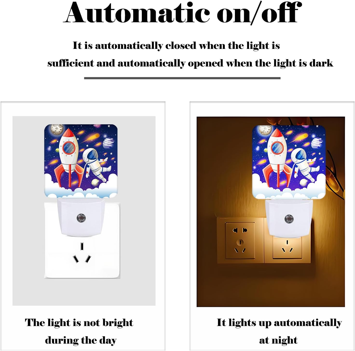 Rocket and Astronaut Night Light, Plug-in Night Lights with Dusk to Dawn Sensor for Stairway, Hallway, Bedroom Sleep Friendly Ideal for…