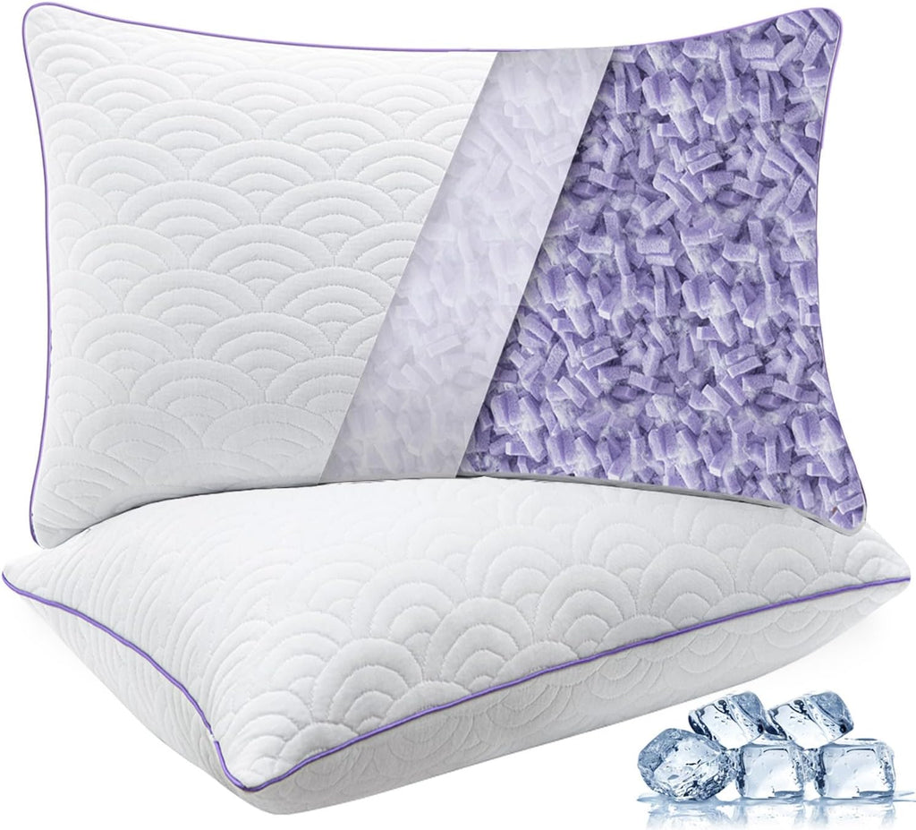 Molclcuy Memory Foam Pillows Standard Size Set of 2 Adjustable Cool Pillow for Side Back Stomach Sleepers Luxury with Washable Cover White