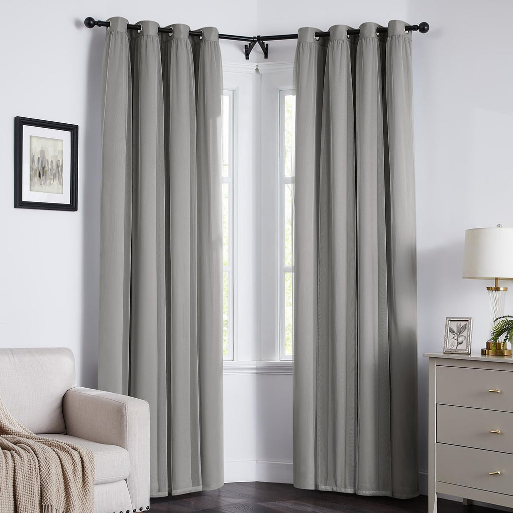 Swandream Blackout Curtains for Bedroom, Double Layer Grey Curtains, Black Out Curtain 90 inch Long with Sheer Overlay for Living Room, Roo…