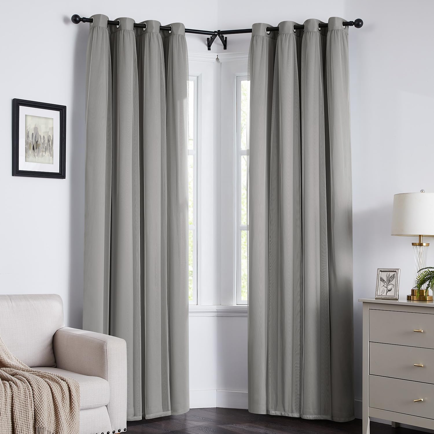 Swandream Blackout Curtains for Bedroom, Double Layer Grey Curtains, Black Out Curtain 72 inch Long with Sheer Overlay for Living Room, Roo…