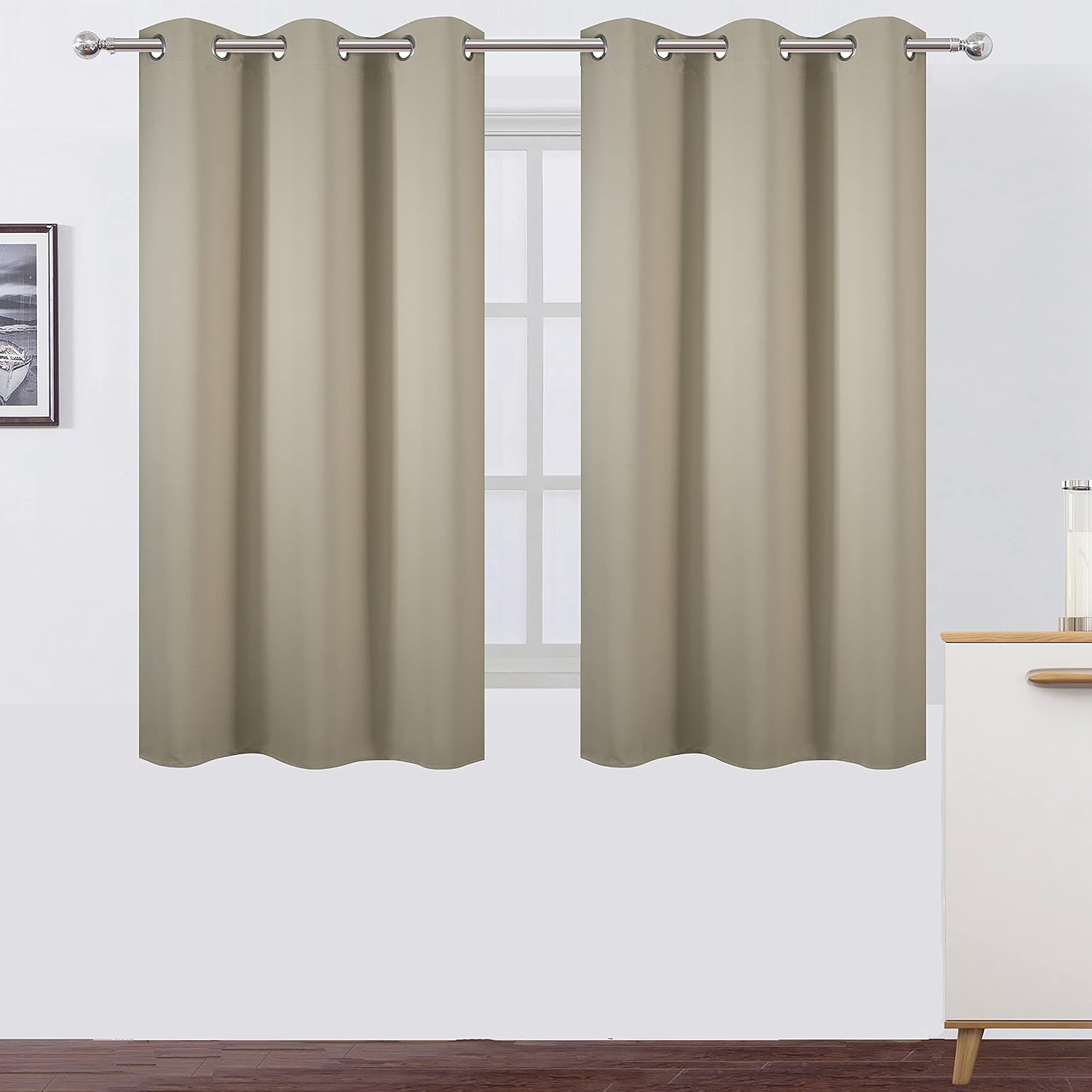 Lemomo Beige Thermal Blackout Curtains/38 x 54 Inch/Set of 2 Panels Room Darkening Curtains for Bedroom 54 Inch silver
