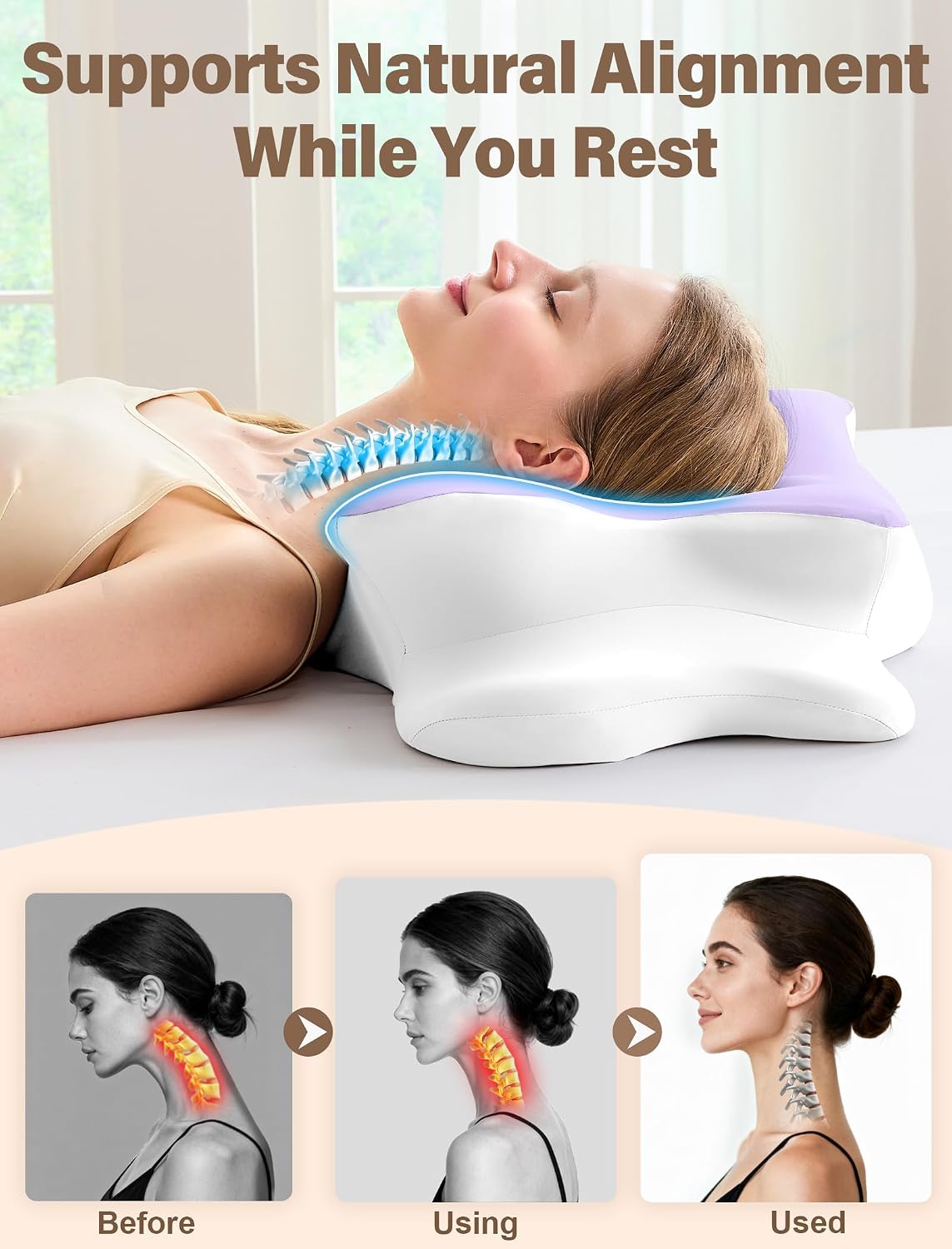 Vjasd Cervical Neck Pillow for – Ergonomic Memory Foam Pillow for Side Sleeper Contour Orthopedic Bed Pillow for Neck Support with Cooling…