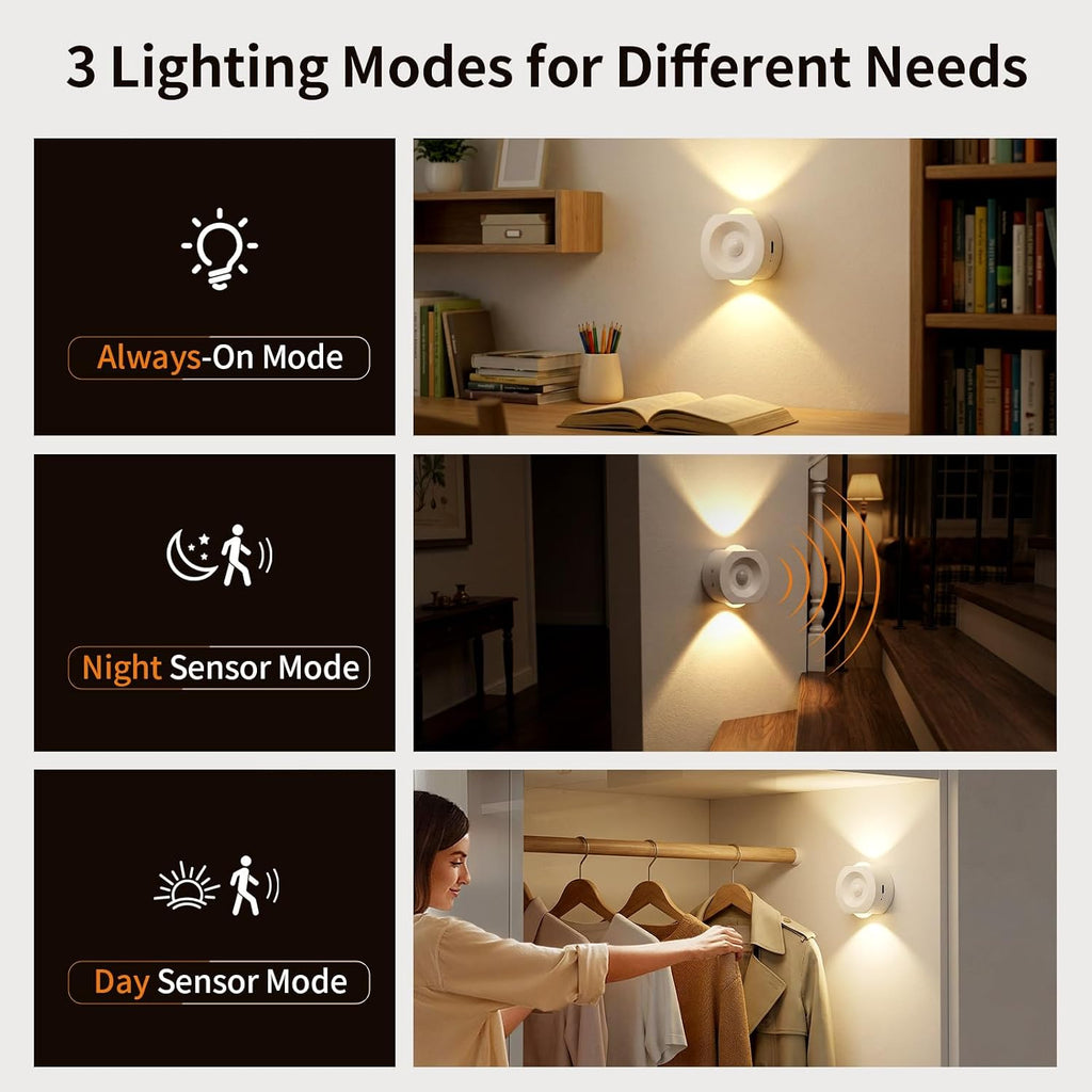 Horta Rechargeable Motion Sensor Night Light 4 Pack, Dimmable LED Night Lights with 4 Modes & 3 Color Temperatures, Magnetic Stick-On…