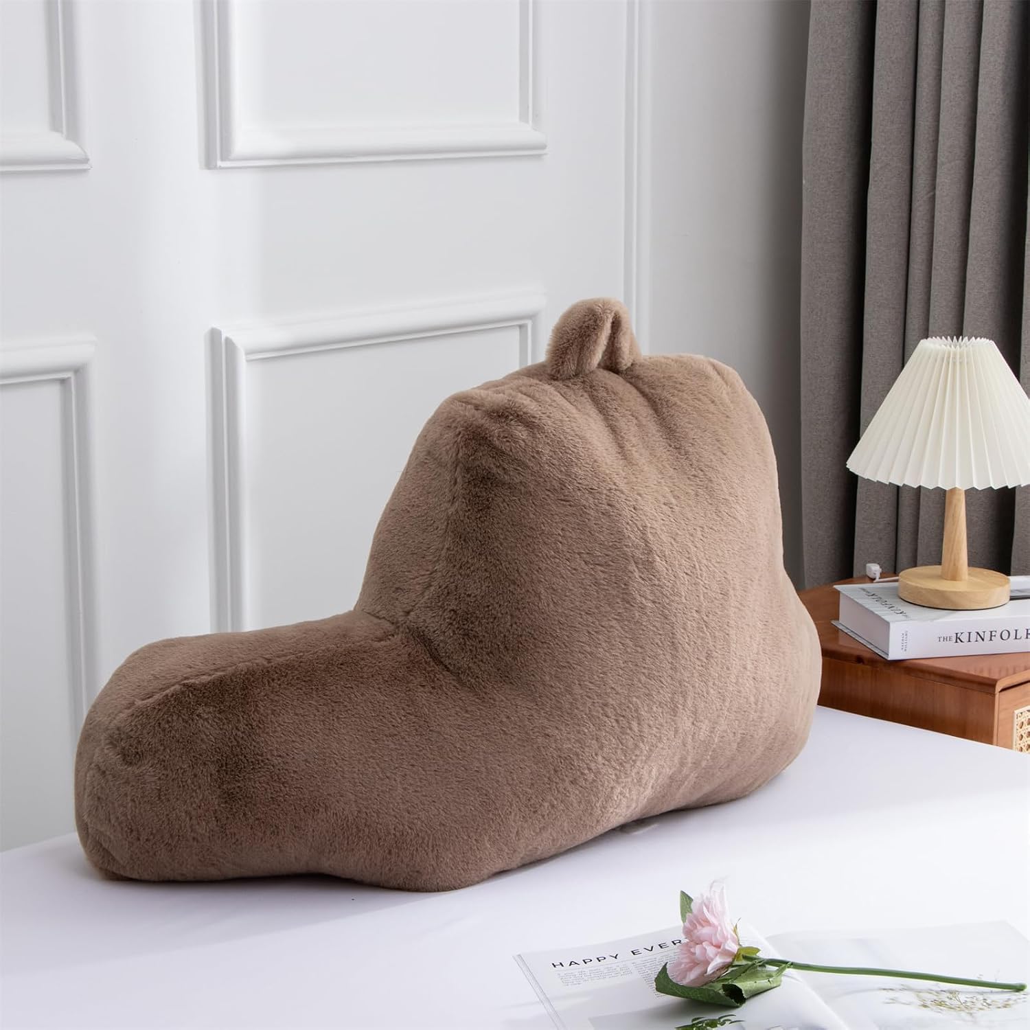Aimuan Reading Pillow Bed Rest Pillow with Arms Rabbit Fur Cushion for Adults Teens Incline Rest Sitting up & Sleeping Snoring Pillow…