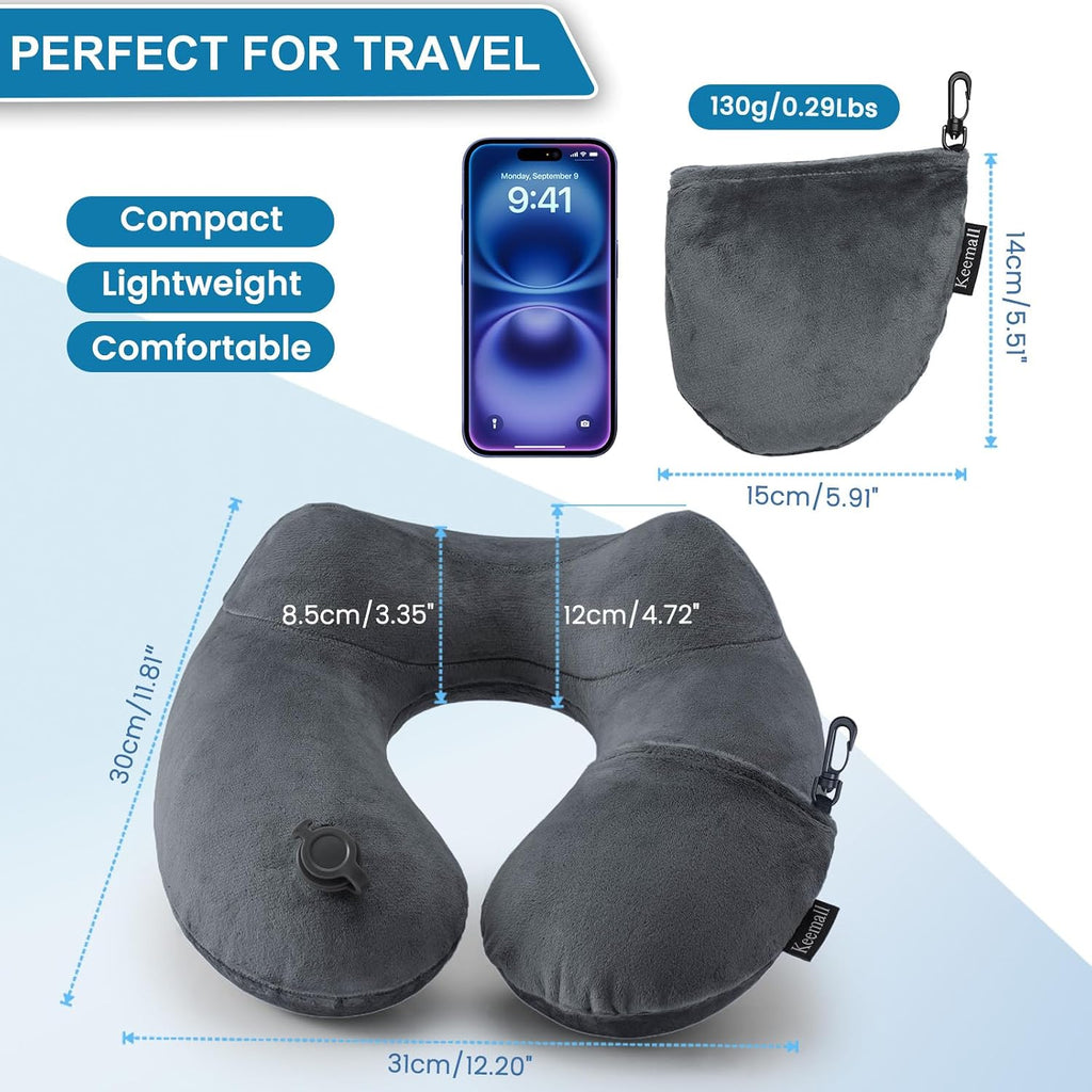 Keemall Inflatable Travel Pillows for Airplanes, Easy Blow Up Inflatable Travel Neck Pillows for Air Travel Sleeping Long Flight, Comfort…