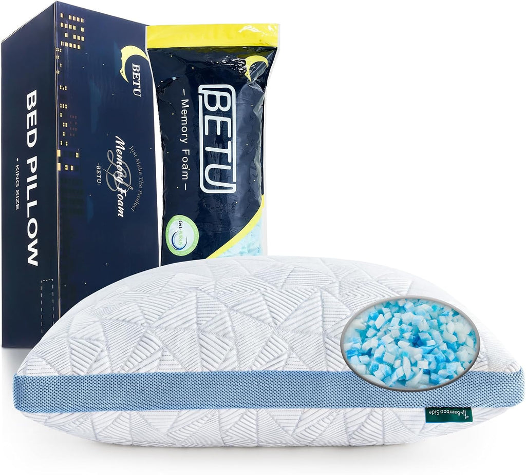 BETU Cooling Pillow Queen Size, Shredded Memory Foam Cool Pillow for Hot Sleepers, Adjustable Firm Soft Support Bed Pillows Perfect for…