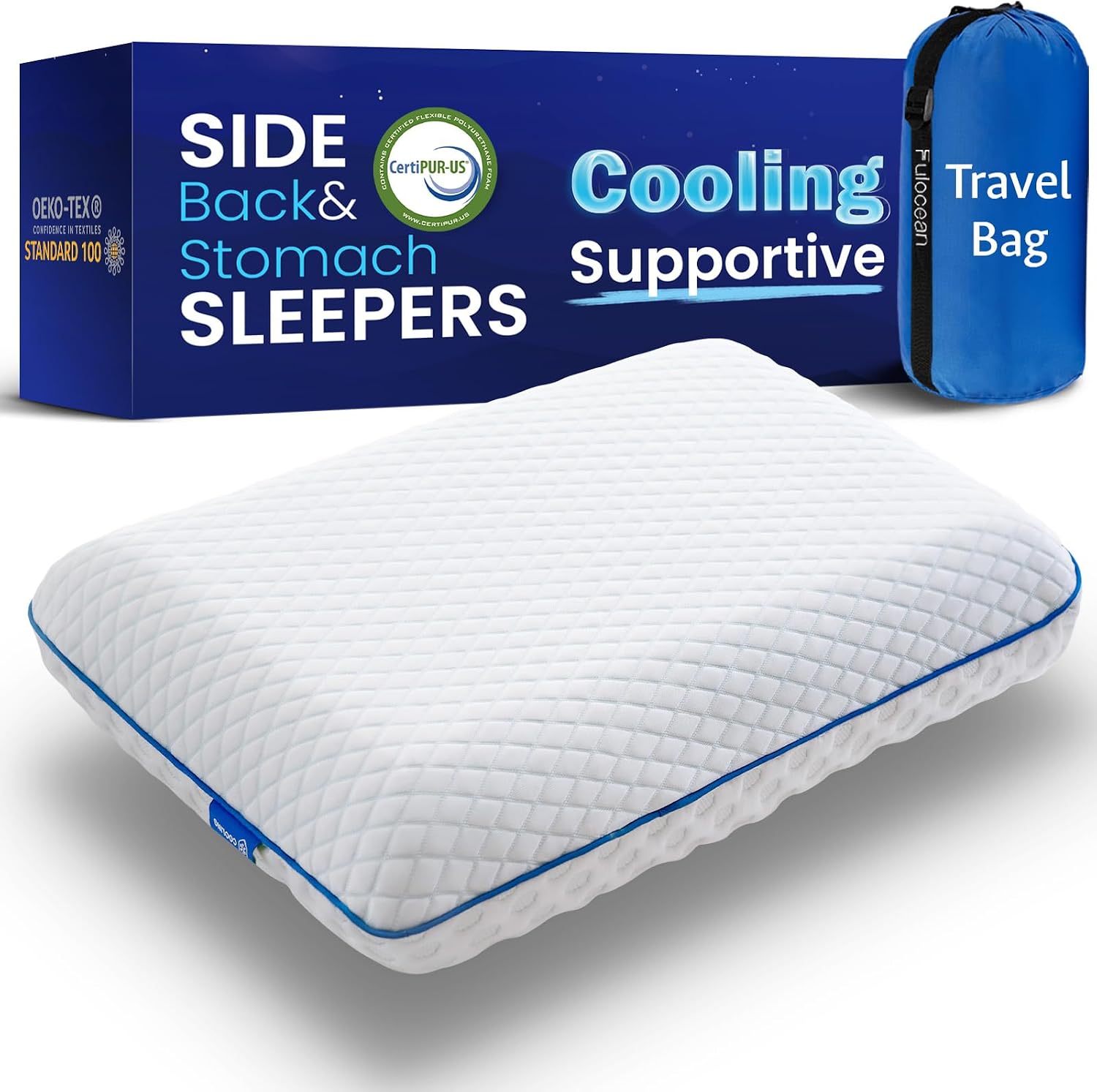 Fulocean Cooling Gel Memory Foam Pillows for Sleeping Standard Size, Bamboo Rayon Bed Pillow for Back Side Sleeper, Medium Firm Contoured S…