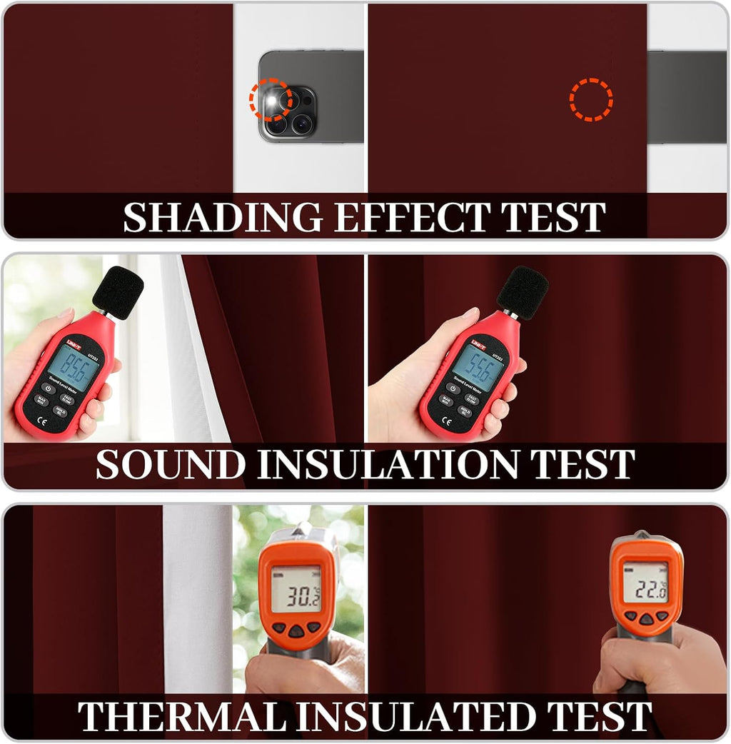 Yakamok Room Darkening 100% Blackout Curtains Grommet Window Treatments with 2 Thick Layers-Burgundy Red Thermal Insulated Drapes Set of 2…