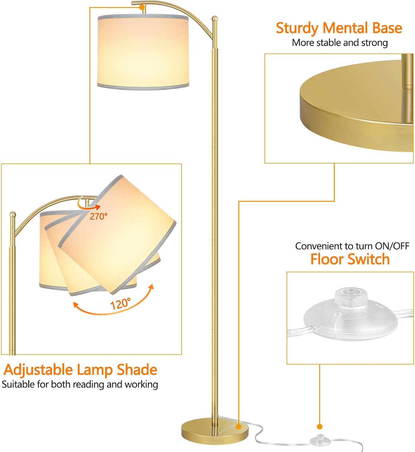 Floor Lamp for Living Room with 3 Color Temperatures LED Bulb, Standing Lamp Tall Industrial Floor Lamp Reading for Bedroom, Office (9W…