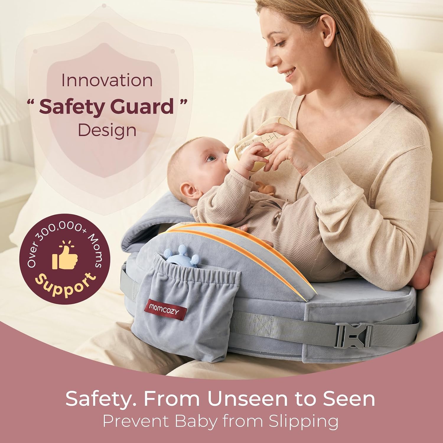 Momcozy CozyPro Nursing Pillow - All Around Lumbar & Arm Support - Safety Guard, Firm & Springy Memory Foam-Stable, Ergonomic Support, Easi…