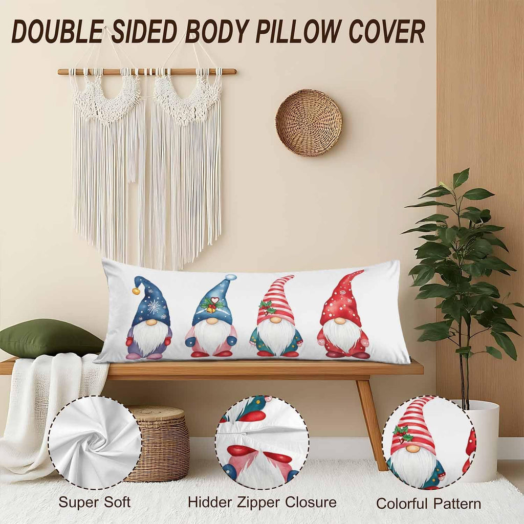 Body Pillowcases with Zipper Gnome Cozy Body Pillow Covers Body Cushion Cover 20 X 54 Inches, Christmas Gnomes Cute Outdoor Body Pillow…