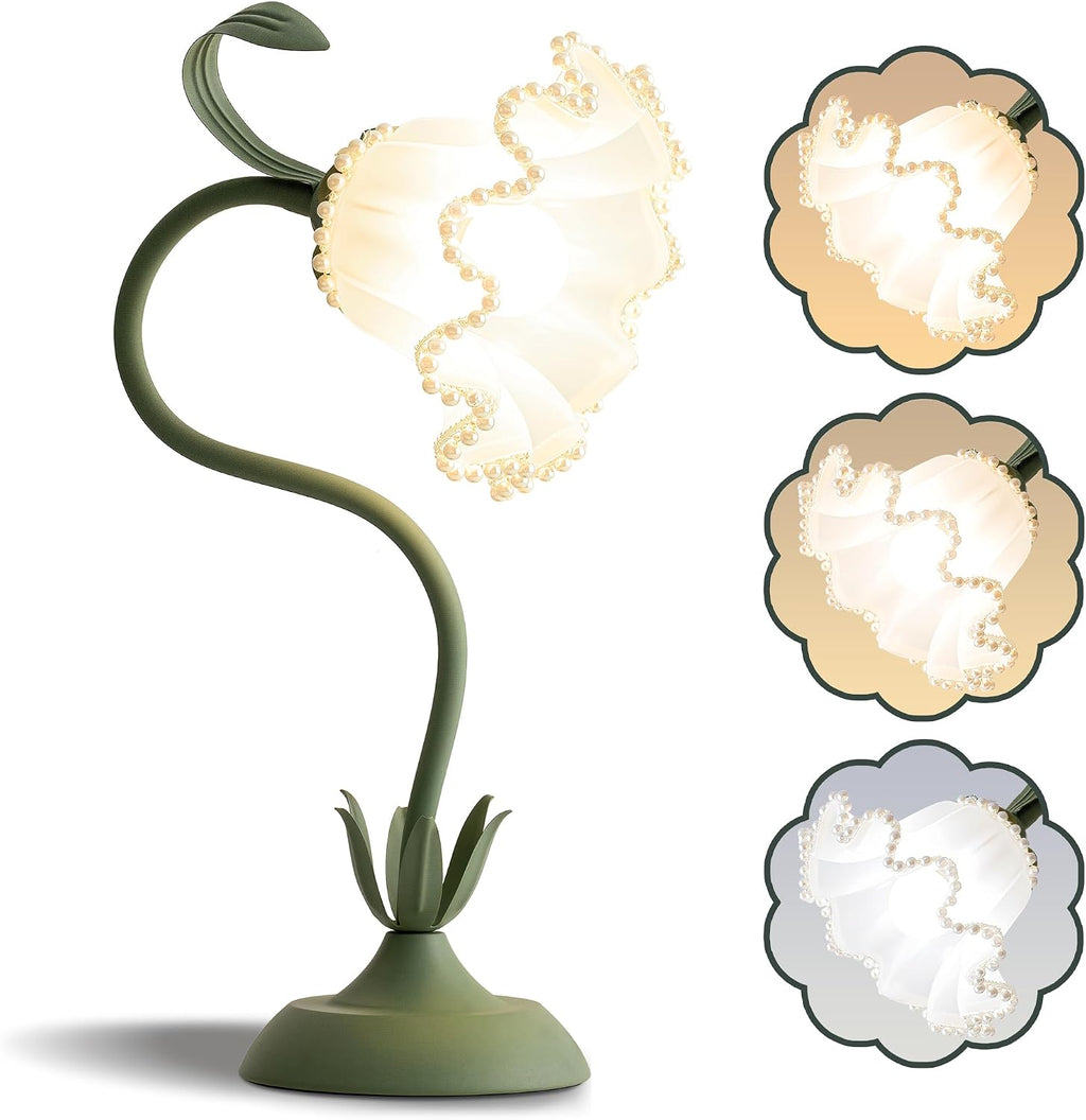 Flower Table Lamp Bedside Lamps LED Reading Light,3 Color Modes Cute Small Lamp, Vintage Flower Lamp Kawaii Table Lamp for Bedroom Living…