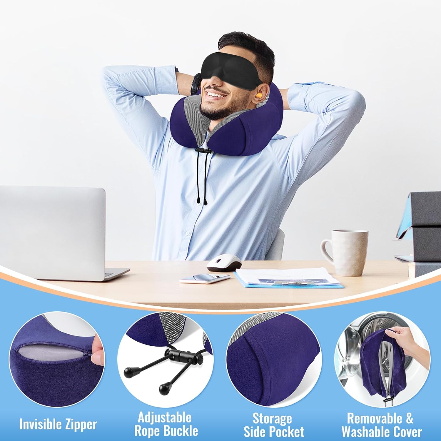 CloudBliss Travel Pillow Premium Memory Foam, Comfortable & Supportive Neck Pillow, Neck Pillows for Sleeping Travel, Airplane Pillow for…