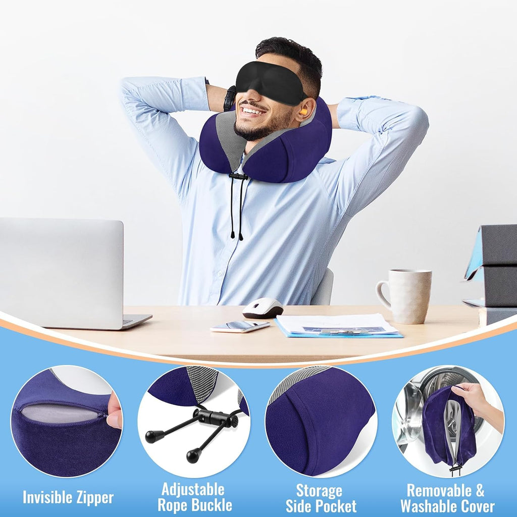 CloudBliss Travel Pillow Premium Memory Foam, Comfortable & Supportive Neck Pillow, Sleeping Neck Pillows for Travel, Airplane Pillow for…