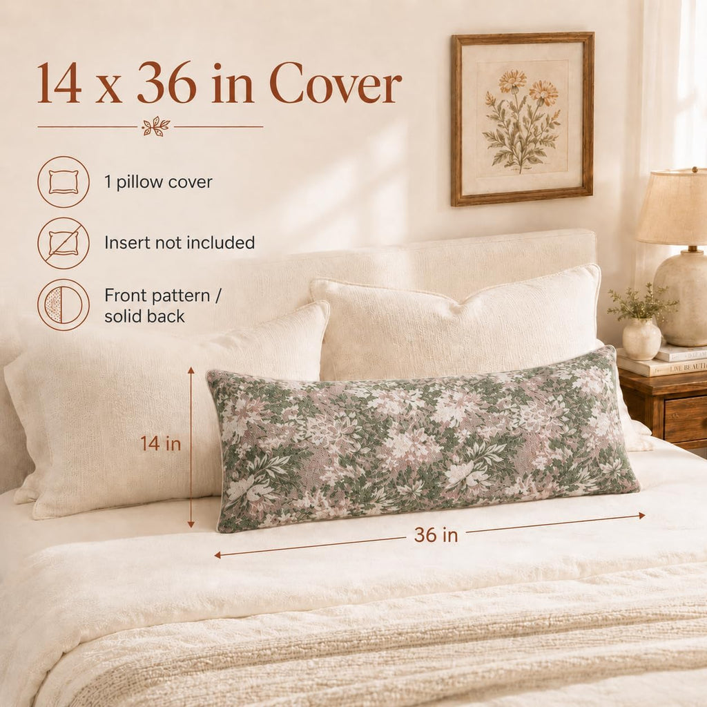 Haguko Vintage Floral Throw Pillow Covers 14x36 Long Lumbar Tapestry Chenille Soft Decorative Farmhouse Rectangular Accent Body Pill…
