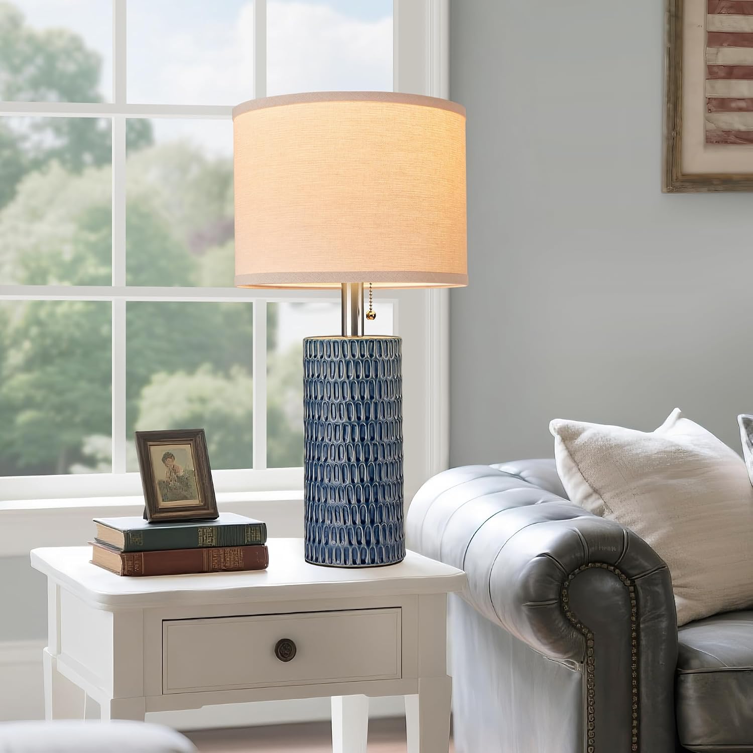 Reaketon 20.5" Modern Ceramic Table Lamps for Bedroom Set of 2, Bedside Lamps for Night Stands with Beige Lampshade, Farmhouse Table Lamp…