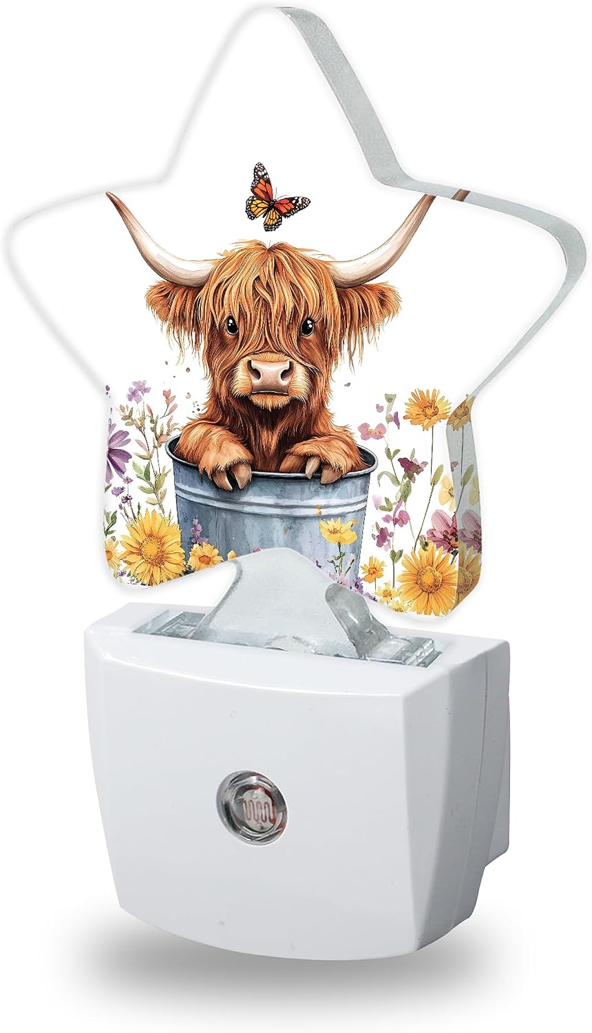 Night Light, Highland Cow Night Lights Plug into Wall Butterfly Flowers Decorations for Bedroom Bathroom, Dusk to Dawn Sensor Kitchen…
