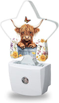 Night Light, Highland Cow Night Lights Plug into Wall Butterfly Flowers Decorations for Bedroom Bathroom, Dusk to Dawn Sensor Kitchen…
