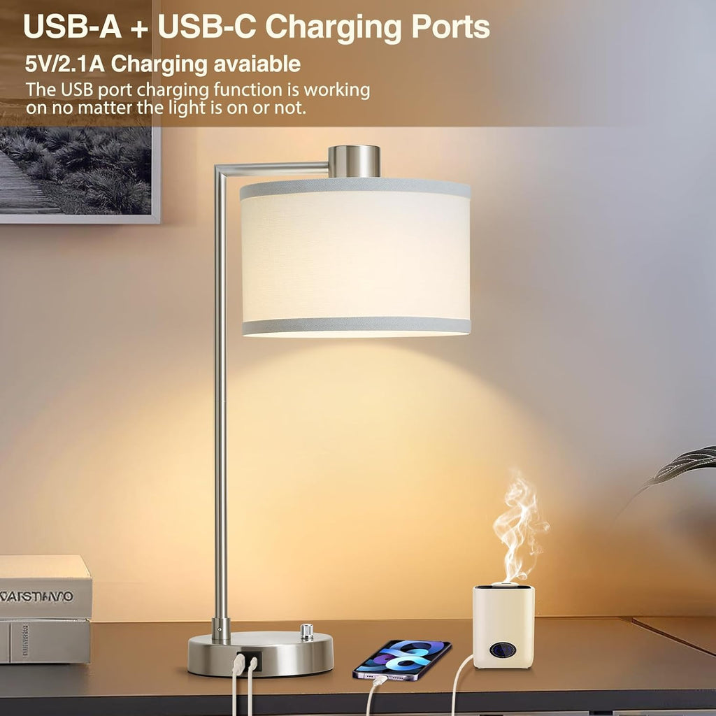 Luvkczc Table Lamps for Living Room with USB C+A Ports - Fully Stepless Dimmable Bedsides Lamp with Linen Lampshade, Lamps for Night…