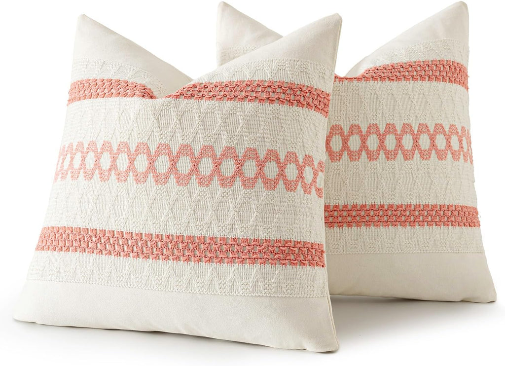 MIULEE Set of 2 Coral Red Boho Valentines Decorative Pillow Covers 18x18 Inch Farmhouse Rustic Couch Throw Pillows Modern Spring Cotton…