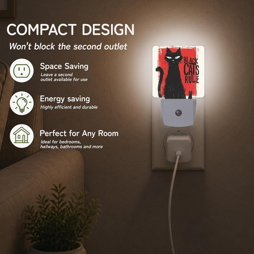 Night Light, Funny Black Cat Night Lights Plug into Wall for Bedroom Bathroom Hallway Kitchen, Dusk to Dawn Sensor Decorative Gift for…