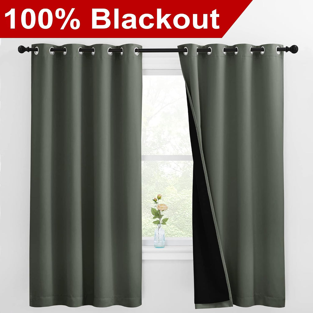 Nicetown Dark Mallard 100% Blackout Lined Curtains, 2 Thick Layers Completely Blackout Window Treatment Thermal Insulated Drapes for Kitche…