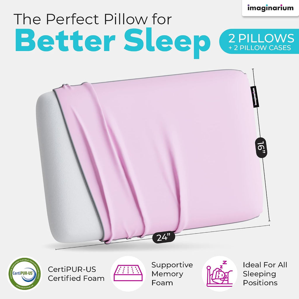 Imaginarium 2 Pack Memory Foam Pillows for Bed - 16" x 24" Standard/Queen – Fun Decorative Colorful Pillow for Sleeping – Back, Stomach &…