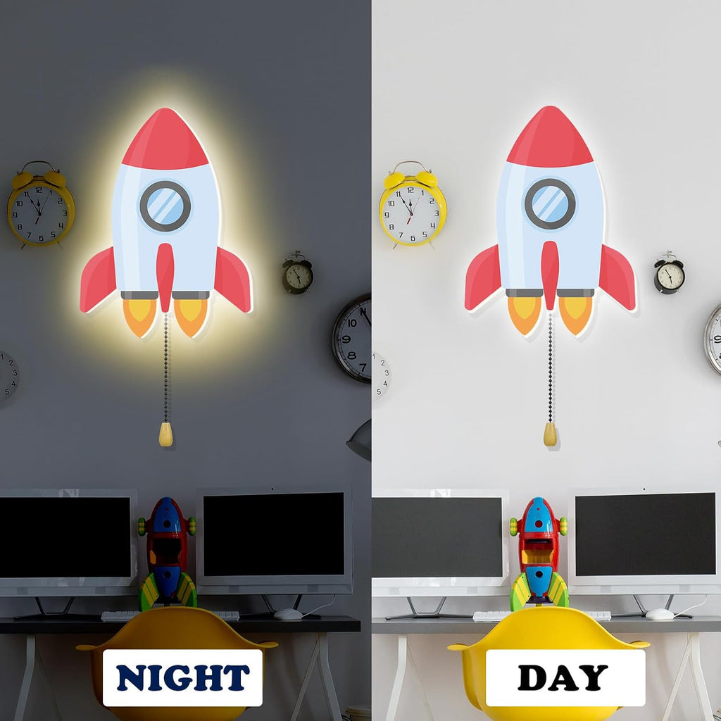 Aurelema Space Rocket Night Light Wall Lamp Sleeping Nursery Lighting Cute Floating Battery Operated Hanging Lamp for Baby Boys Girls…