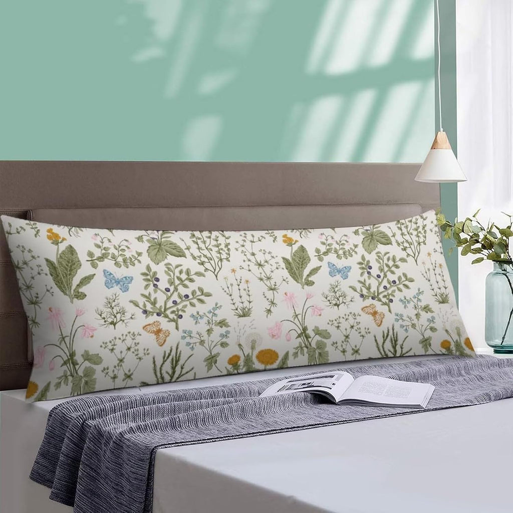 Body Pillow Cover Pattern Printed Body Pillowcase Vintage Wildflower Herbs Floral Rustic Butterfly Decorative Rectangle Long Pillow Cases…