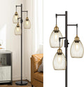 Dimmable Floor Lamp, Industrial Floor Lamps for Living Room, Gold and Black Tree Lamp Standing Lamp Tall Lamps with 3 Elegant Teardrop…
