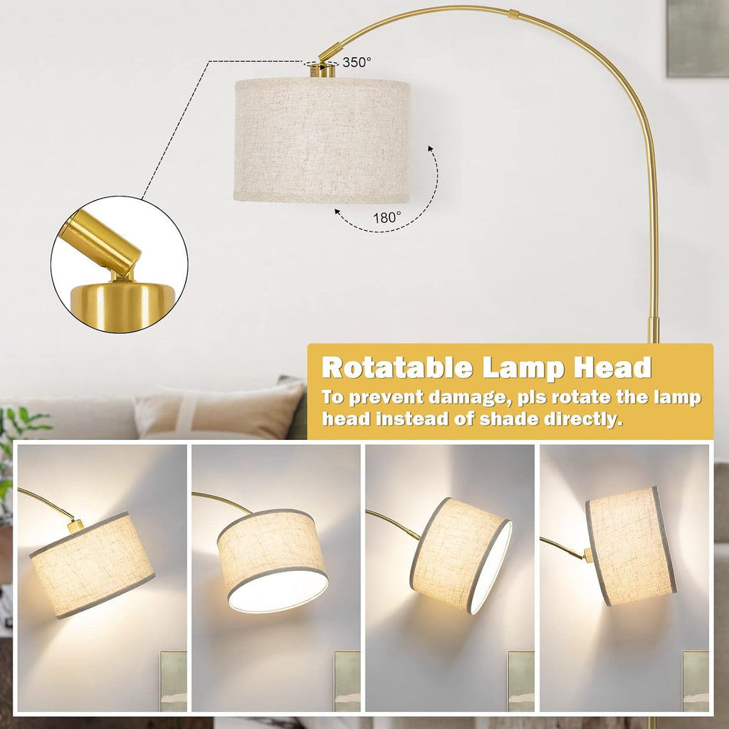 Gold Arc Floor Lamp, Dimmable Floor Lamp for Living Room, Mordern Standing Light with Adjustable Lamp Head, Tall Pole Lamp Over Couch…