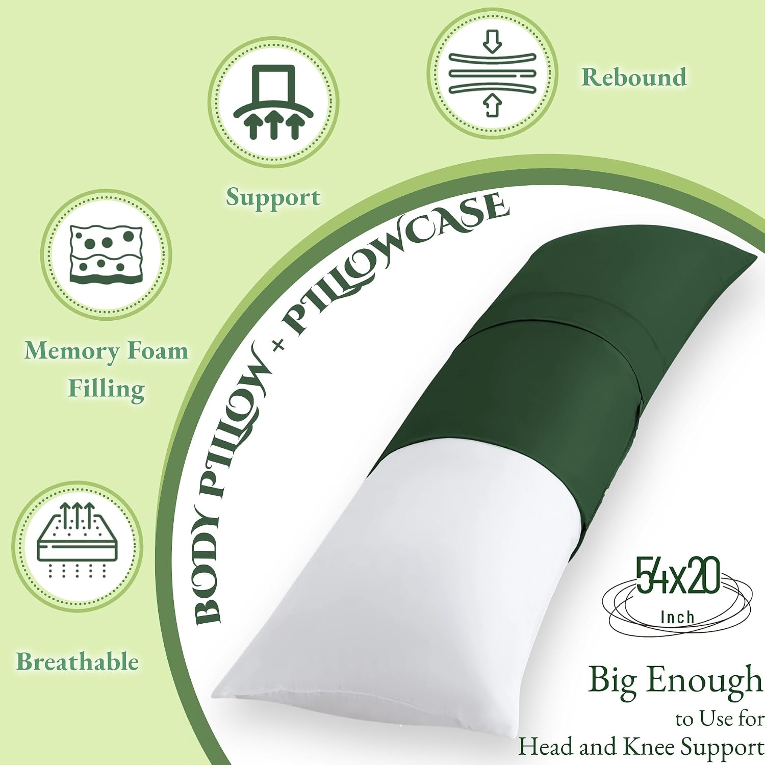 Ubauba Memory Foam Body Pillow with Cover, Full Large Body Pillows Insert for Adults with Envelope Closure Pillowcase, Firm & Fluffy Long…