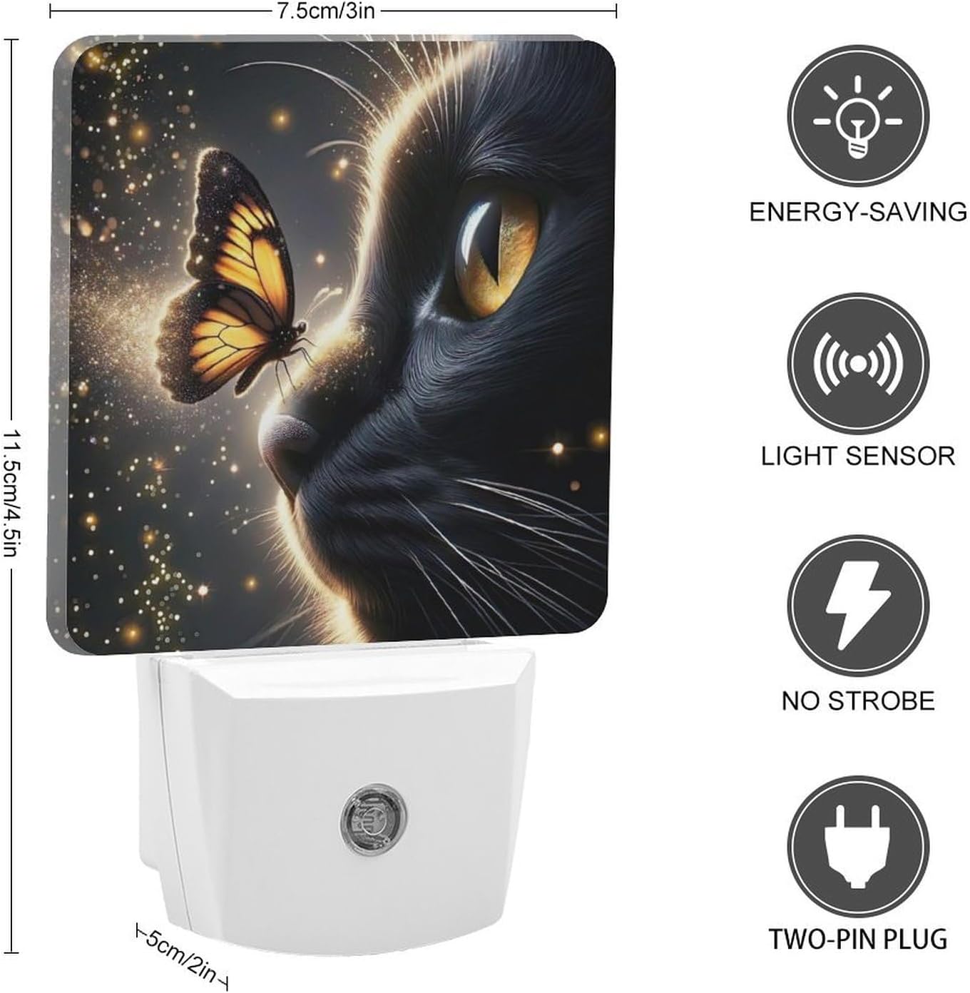 YKJAHSD Cat Butterfly Night Light, Plug into Wall Decor Nightlights for Bedroom, Bathroom, Hallway, Kitchen, with Dusk to Dawn Light…