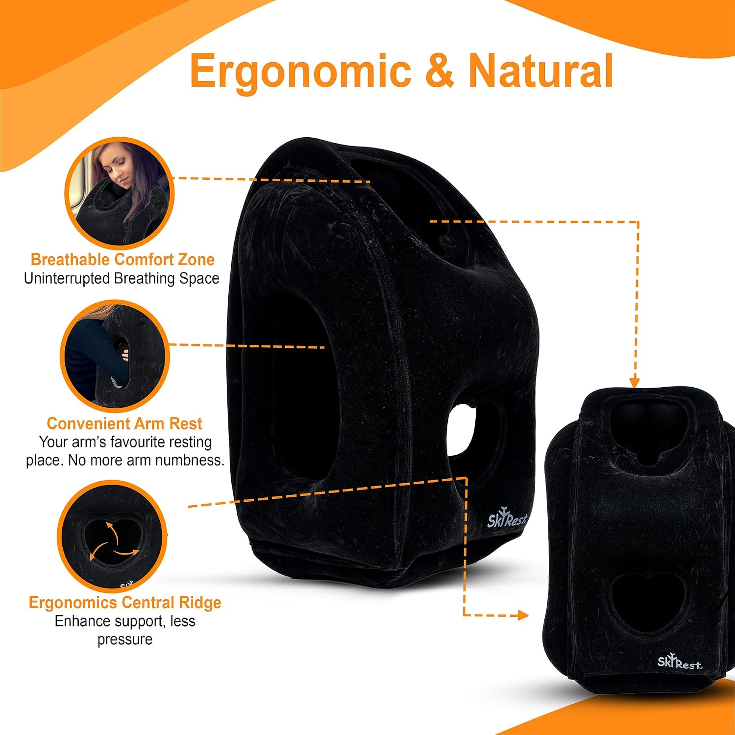 Inflatable Travel Pillow - Airplane Pillow for Neck Support on Long Flights, Buses, Cars, Office & Trains - Comes with Eye Mask, Earplugs…