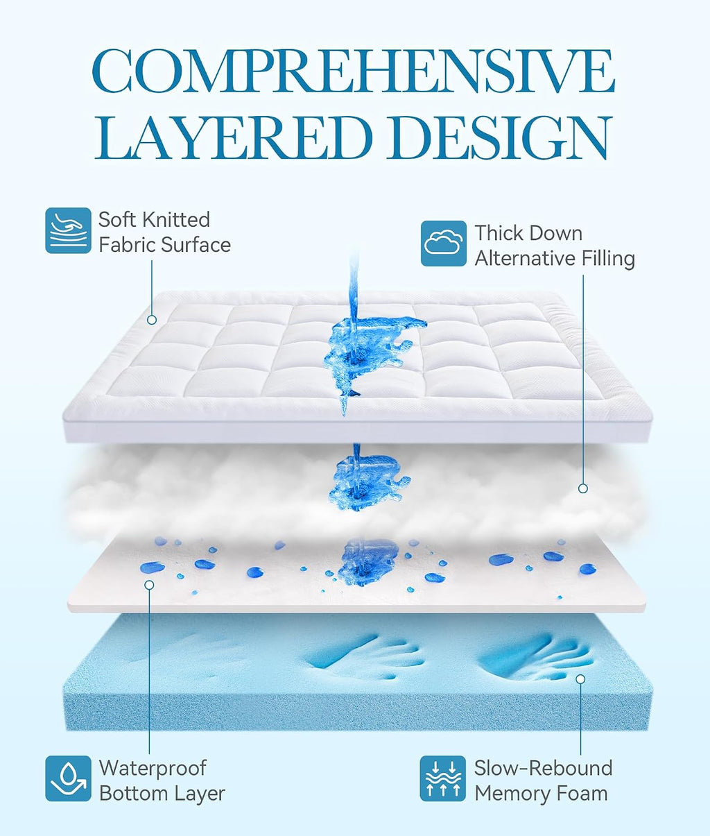 BDEUS Waterproof Dual Layer 3 Inch Memory Foam Mattress Topper King Size, 2 Inch Gel Memory Foam Plus 500 GSM Down Alternative Quilted…