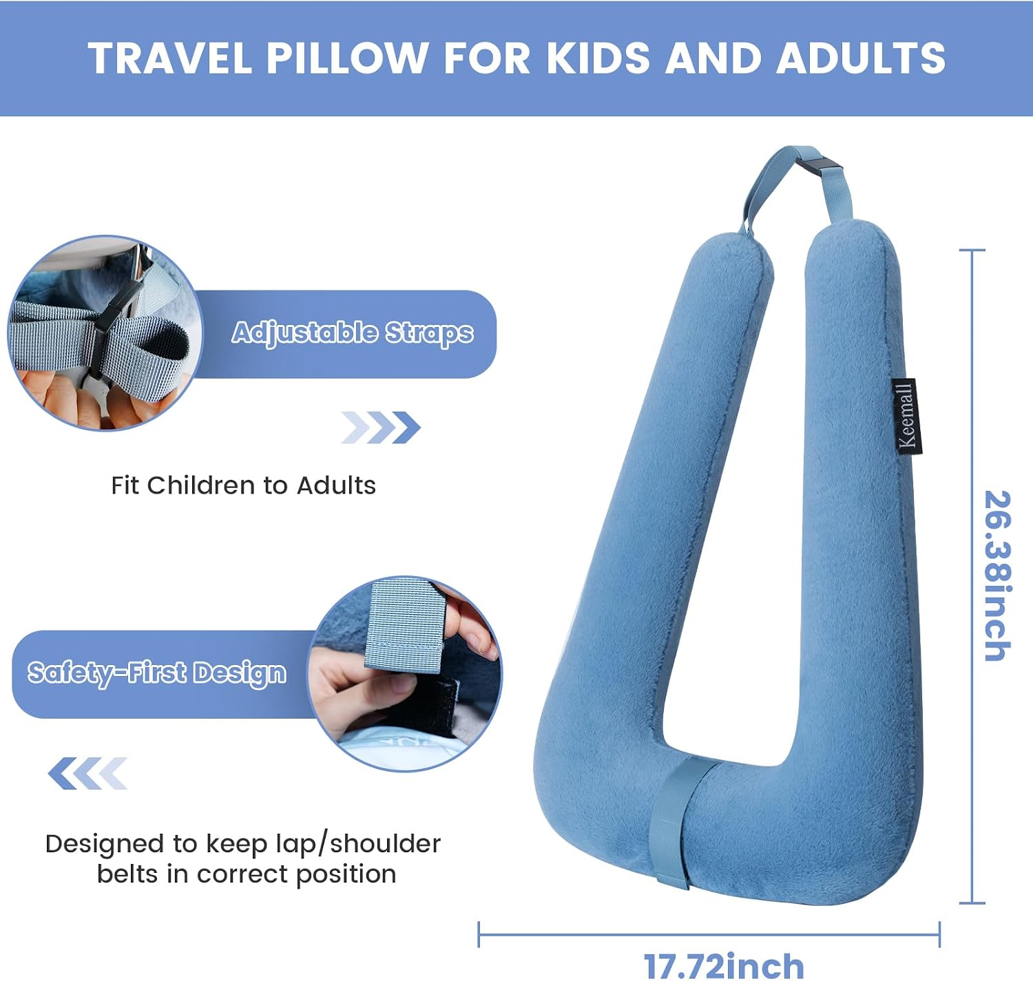 Keemall Car Pillow for Kids, Professional Kids Car Pillow for Sleeping Inflatable Carseat Travel - Safe, Reliable - Travel Pillows for Kid…