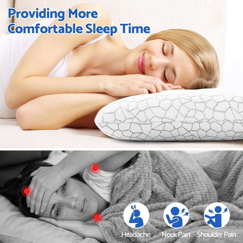 CushZone Memory Foam Pillows for Sleeping, Bed Pillow with Removable and Machine Washable Cover, Bed Pillow for Side, Back and Stomach Slee…