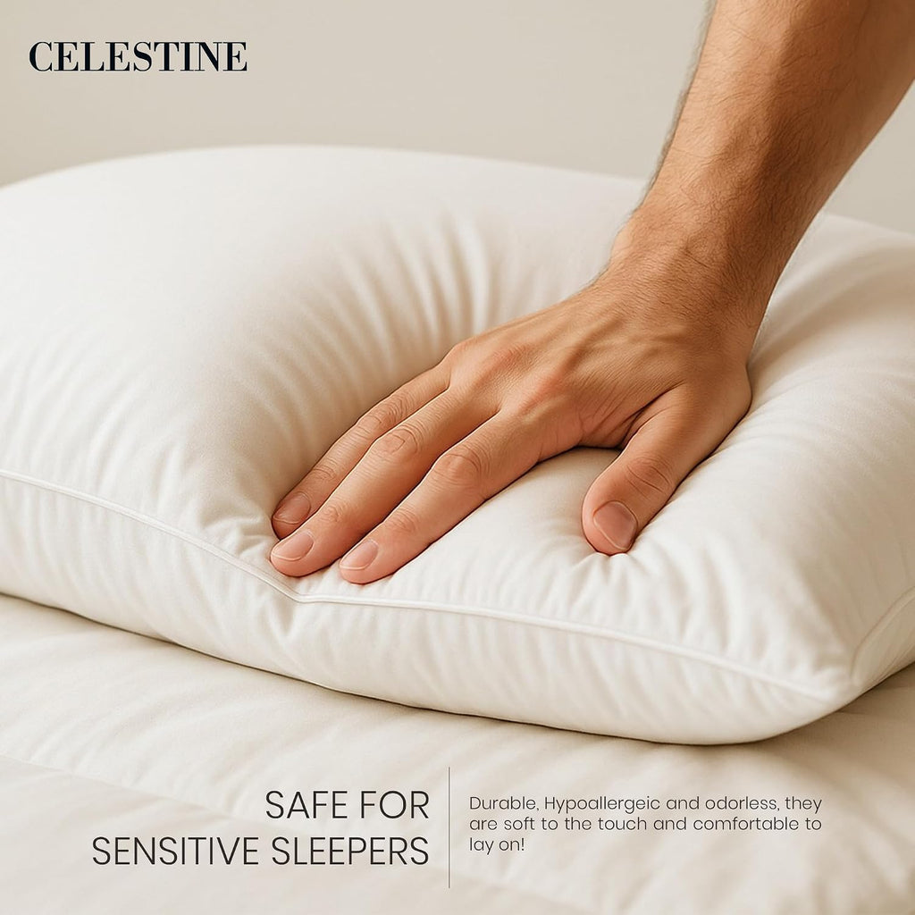 Celestine King Size Bed Pillows Set of 4 – Soft & Supportive Down Alternative Microfiber Filling, Plush White 36x20 Sleeping Pillows for Si…